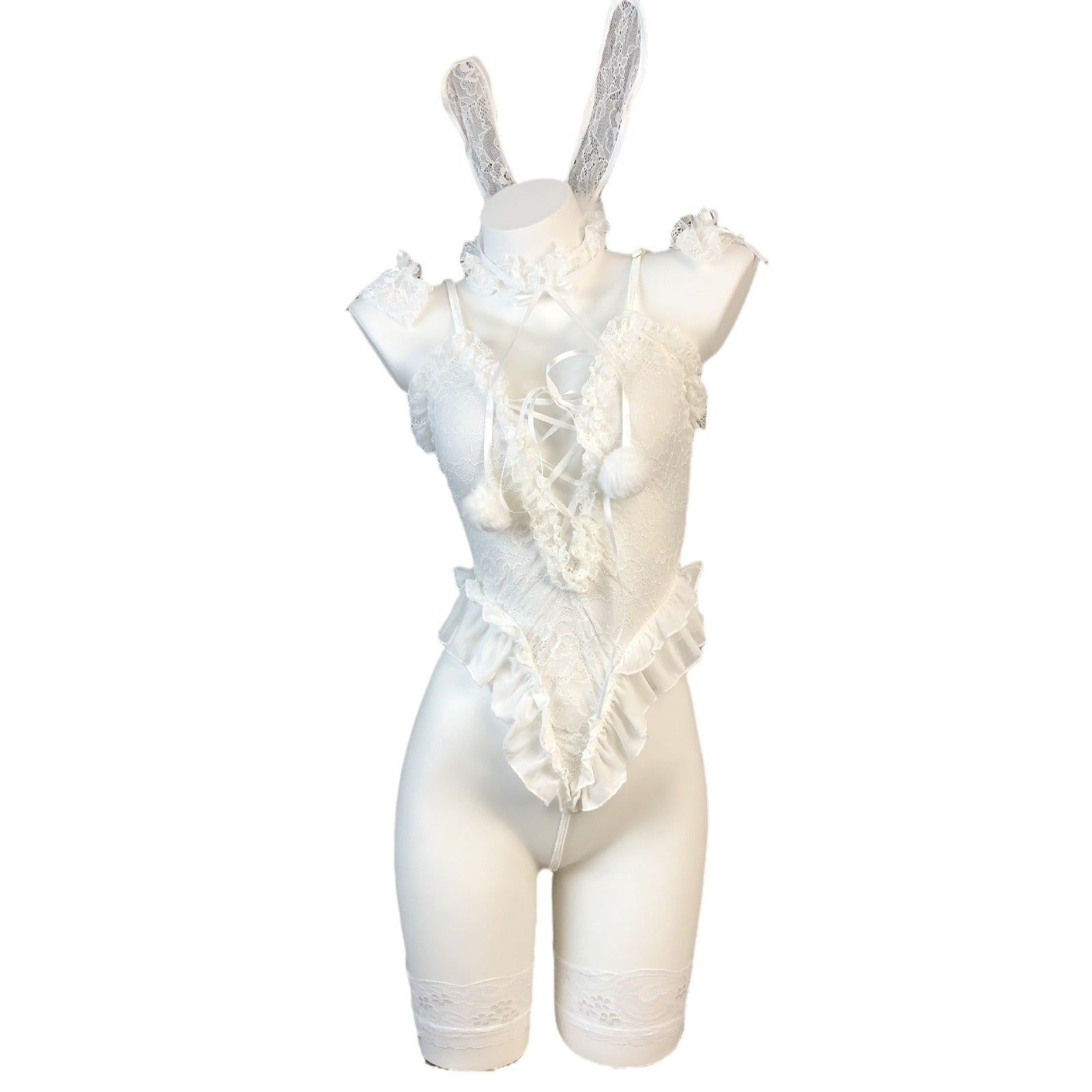Image of Gardenia Sex Lingerie Bunny Girl Cute Lace One-piece Slim Sheer Strap Bundle Set Wholesale 8012